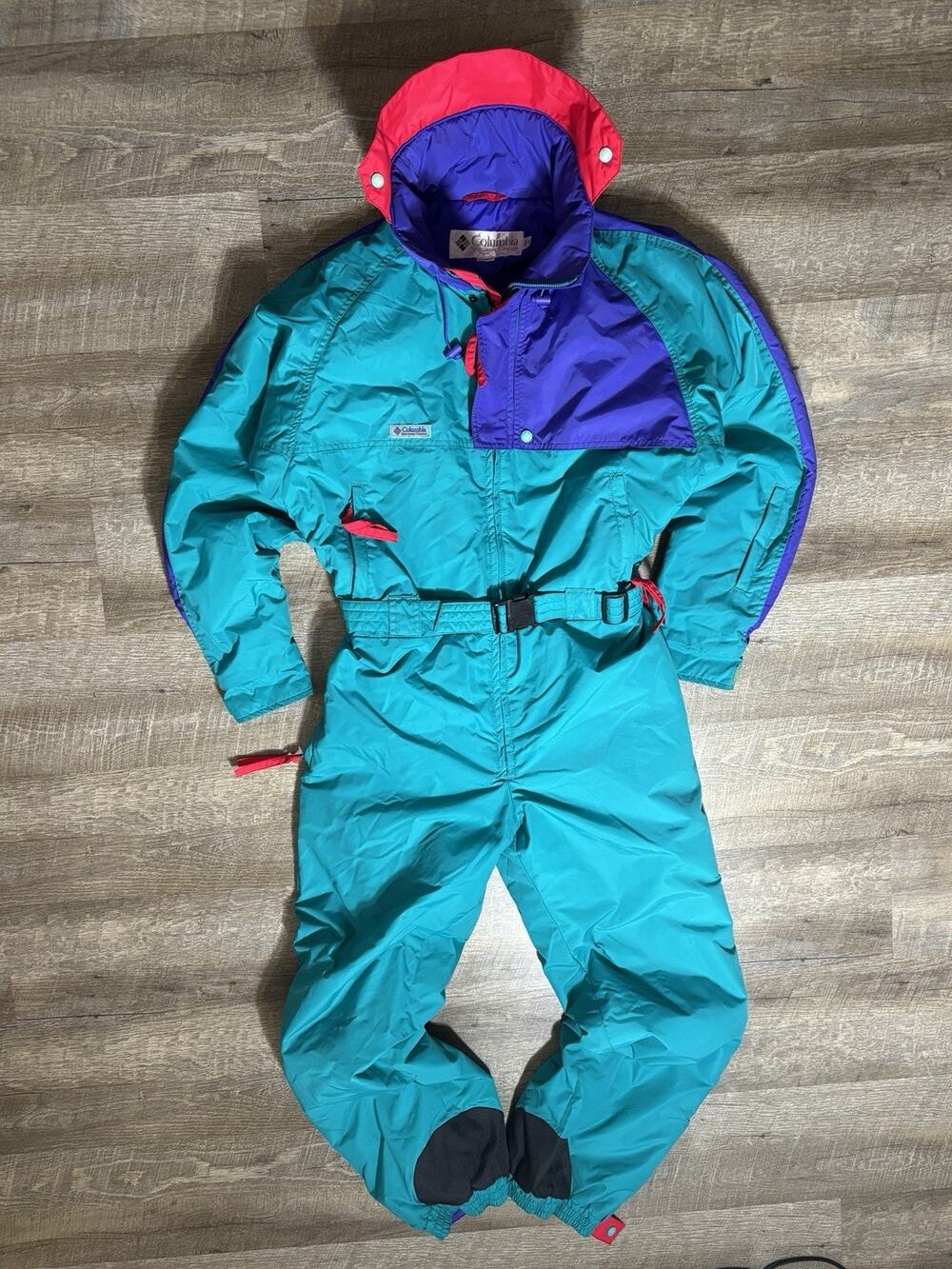 Columbia Ski Suit Mens M One Piece Snowsuit Snow Bib Jumpsuit Retro Vtg 1990s
